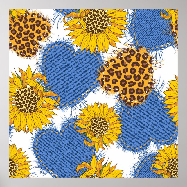 Affiche Coeurs Denim en tissu avec bords déchirés et le (Devant)
