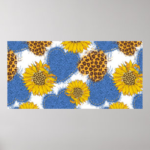 Affiche Coeurs Denim en tissu avec bords déchirés et le