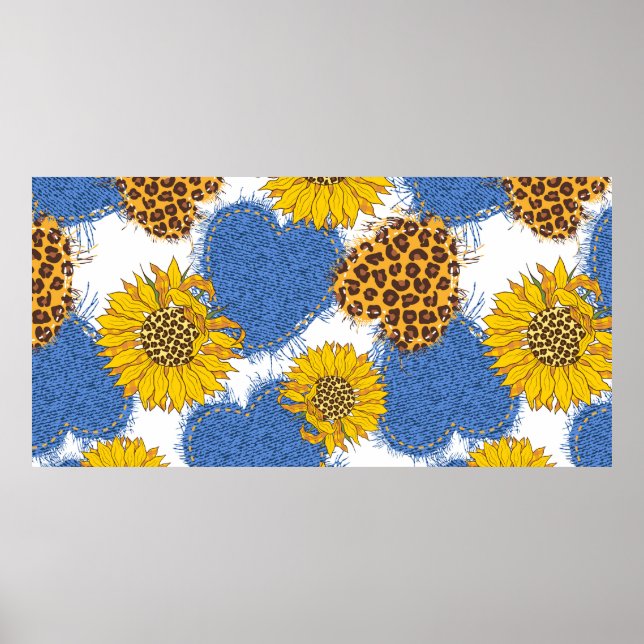 Affiche Coeurs Denim en tissu avec bords déchirés et le (Devant)