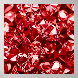 Affiche Coeurs Diamants en Cristal Rouge