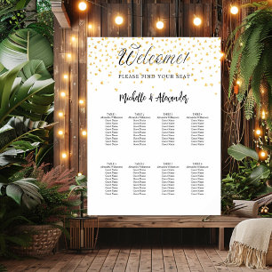 Affiche Coeurs d'or blanc mariage moderne 9 places
