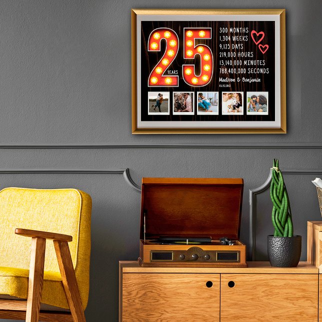 Affiche Coeurs du 25e anniversaire Retro Collage photo per (Créateur téléchargé)