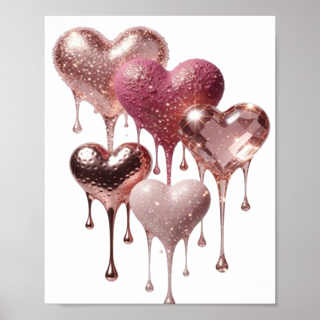 Affiche Cœurs en argent artistique de paillettes impressio (Devant)