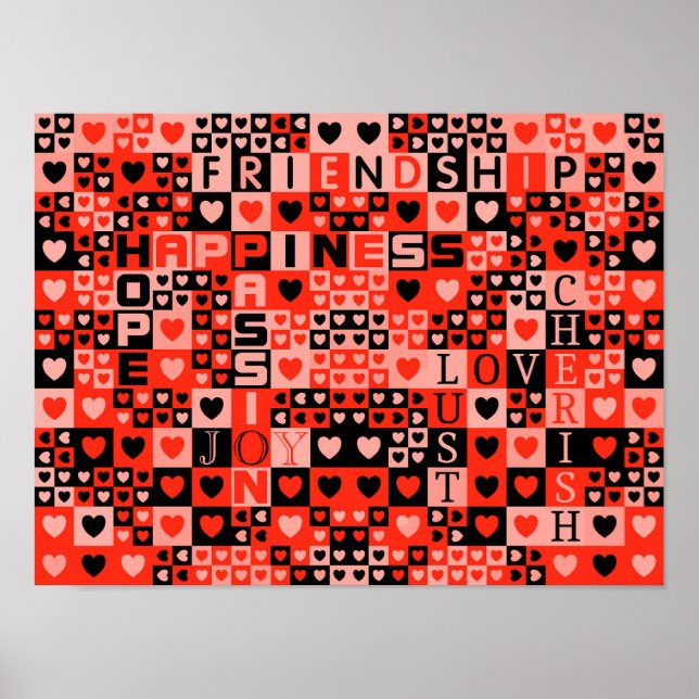 Affiche Coeurs et mots Art (Devant)