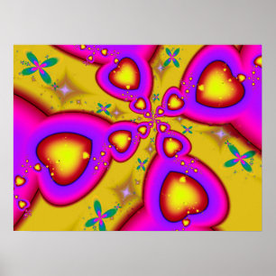 Affiche Coeurs fractaux flottants