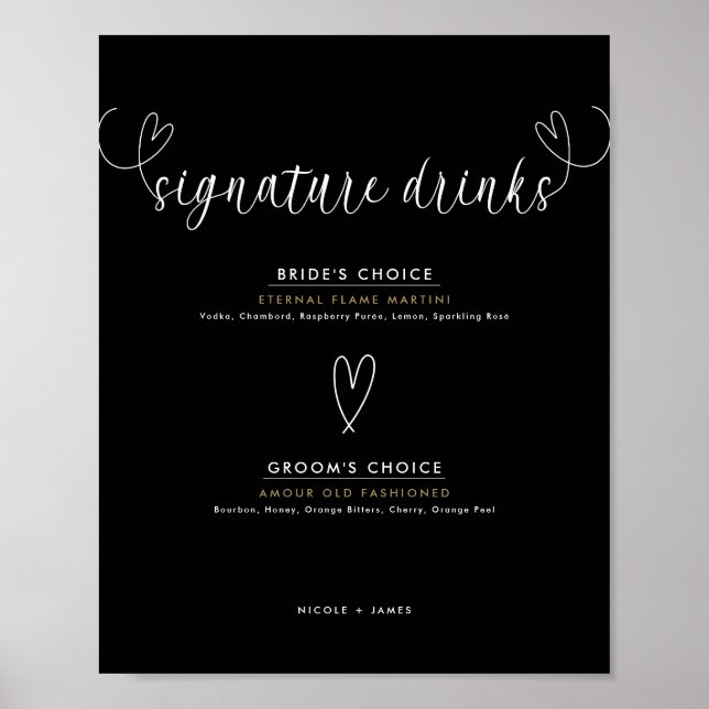 Affiche Coeurs modernes Noir Blanc Mariage Signature Boiss (Devant)