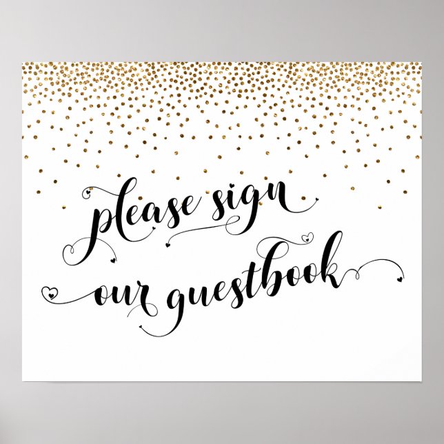 Affiche Coeurs & Or S'il vous plaît signer notre Guestbook (Devant)