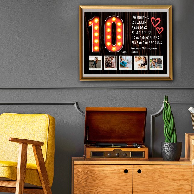 Affiche Coeurs rétros du 10e anniversaire Collage photo pe (Créateur téléchargé)