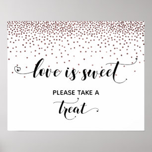 Affiche Coeurs, Rose Gold Love is Sweet Dessert Table Sign