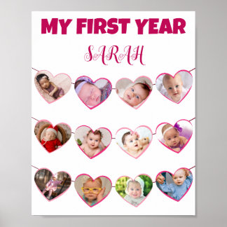 Affiche Coeurs roses mignons Ma première année 12 Photo Co