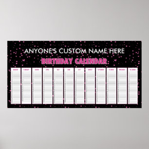 Affiche Coeurs roses Perpetual Anniversaire Calendrier Pos