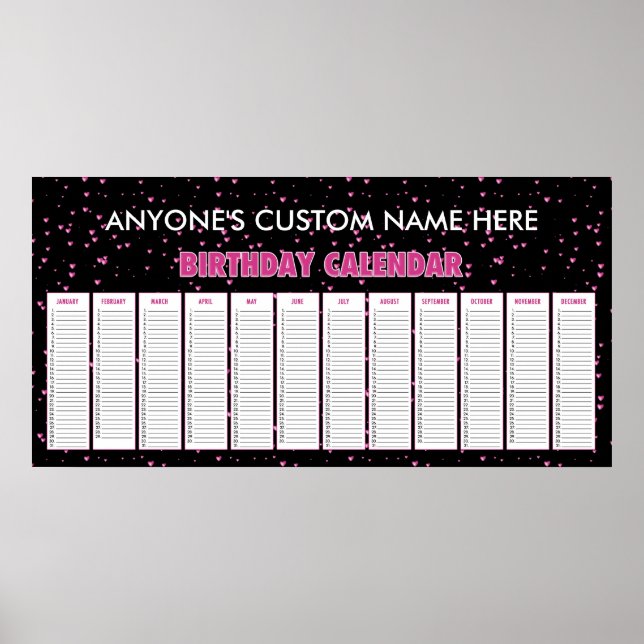 Affiche Coeurs roses Perpetual Anniversaire Calendrier Pos (Devant)