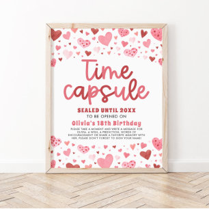 Affiche Coeurs roses Valentine 1er Anniversaire heure Caps