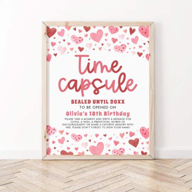 Affiche Coeurs roses Valentine 1er Anniversaire heure Caps (Créateur téléchargé)