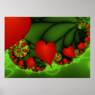 Affiche Coeurs rouges Lime vert Moderne Art Abstrait fract