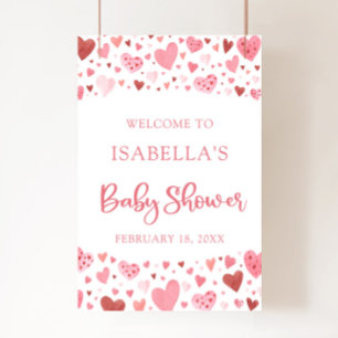 Affiche Coeurs rouges roses Valentine Baby shower amoureux