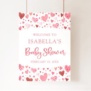 Affiche Coeurs rouges roses Valentine Baby shower amoureux