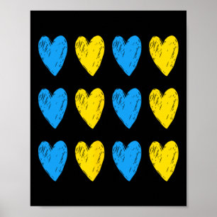 Affiche Cœurs Ukrainiens Soutien Ukraine Drapeau Bleu Jaun