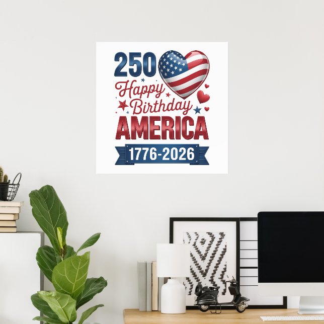 Affiche Cœurs USA 1776 2026 4 juillet (Bureau à domicile)