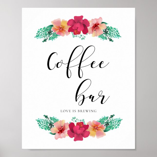 Affiche Coffe bar design fleuri signe mariage (Devant)