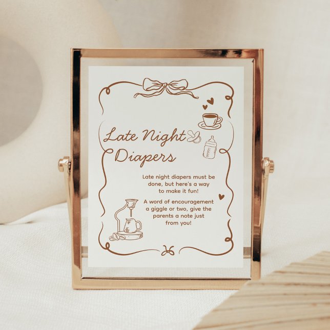 Affiche Coffee Baby is Brewing Late Night Diapers Sign (Coffee Baby is Brewing Baby Shower Sign)