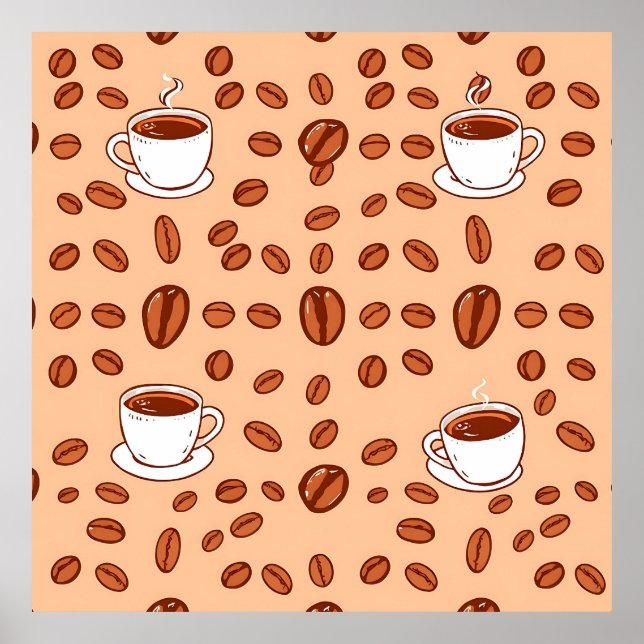 Affiche Coffee Beans Cups Cozy Pattern (Devant)