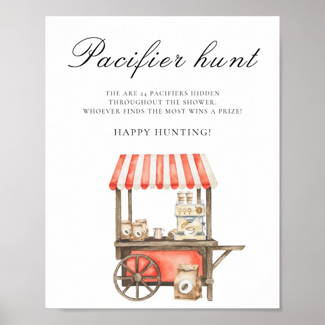 Affiche Coffee cart - pacifier hunt baby shower game (Devant)
