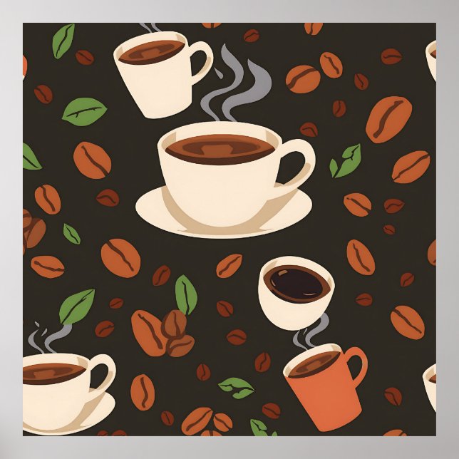 Affiche Coffee Cups Beans Morning Pattern (Devant)