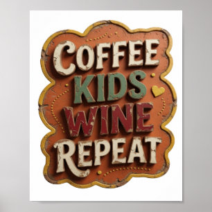 Affiche COFFEE ENFANTS VIN RÉPÉTER Orange vif