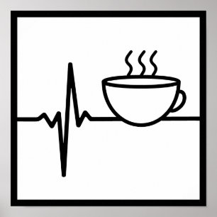 Affiche Coffee Heart Beat line art pour Coffee Lover