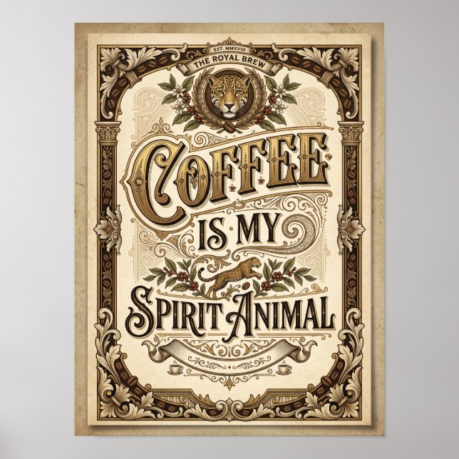 Affiche coffee is my spirirt animal (Devant)