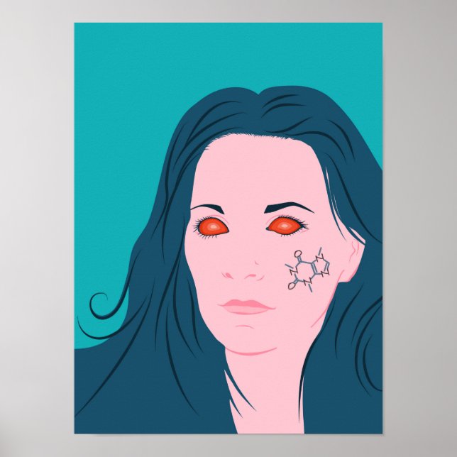 Affiche Coffee Lover Girl Blue Hair Caffeine Tattoo (Devant)