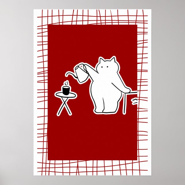 Affiche Coffee Making Cat — Cozy Cafe Aesthetic Art (Devant)