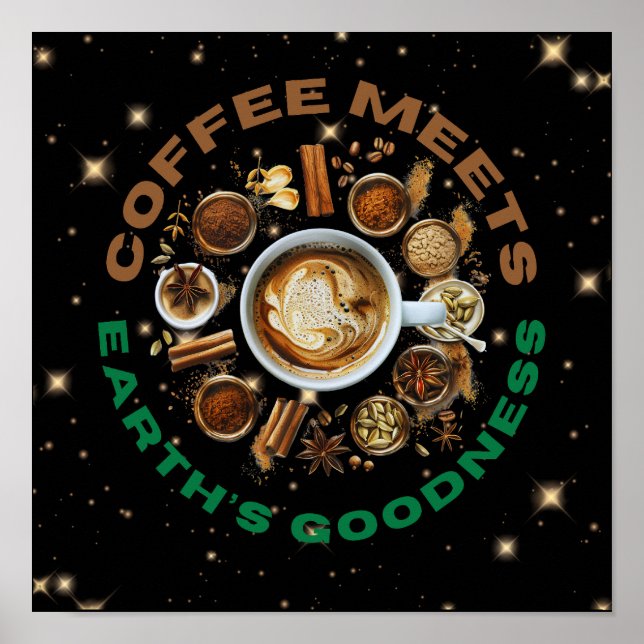 Affiche Coffee Meets Earth’s Goodness – Cosmic Brew with N (Devant)