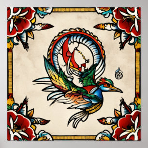 Affiche Coffre de tatouage Flash inspirée du jerry traditi