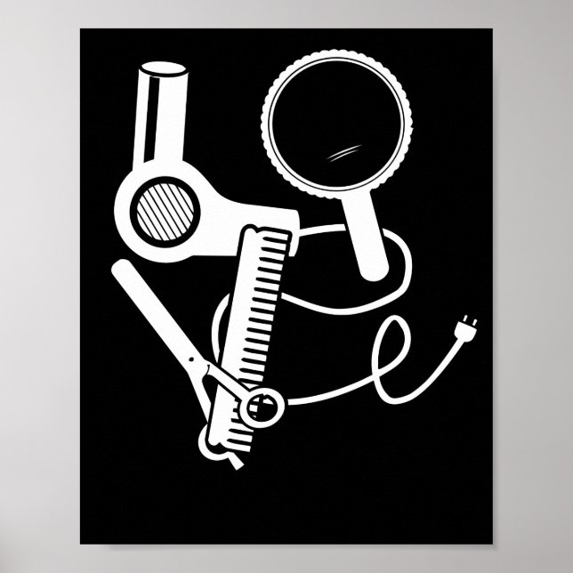 Affiche Coiffeur Amour Sèche-cheveux Ciseaux Barbier Brush (Devant)