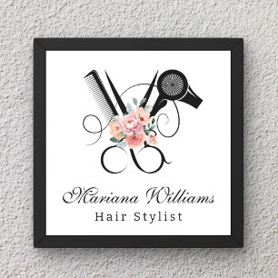 Affiche coiffeur floral Ciseaux salon de beauté élégant