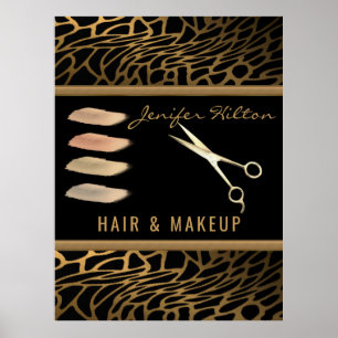 Affiche Coiffeur léopard doré de luxe & salon de maquillag