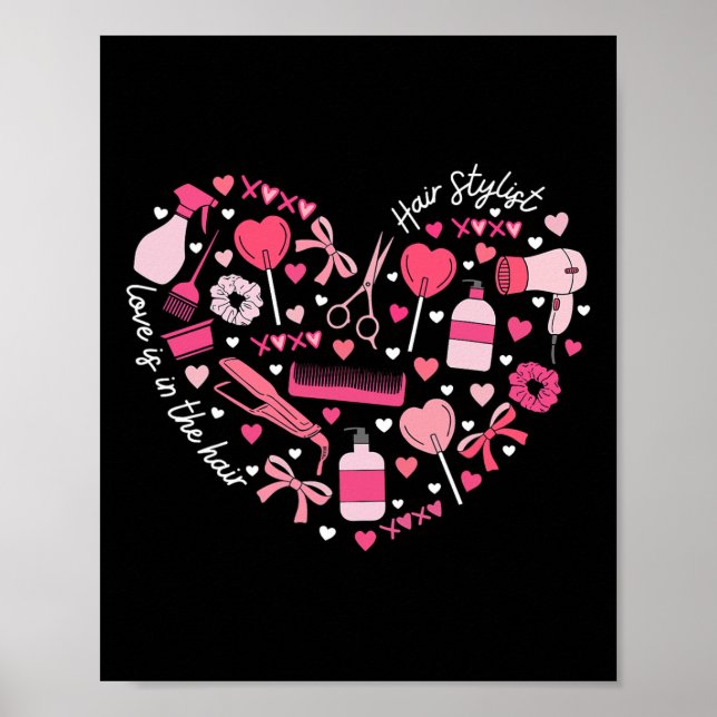 Affiche Coiffeur Saint-Valentin Cœur Cosmétique Coiffeuse (Devant)