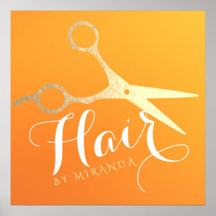 Affiche Coiffeur Salon de maquillage Chic Orange Ciseaux o