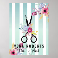 Coiffeuse Styliste Or ciseau et beauté Fleur rayé