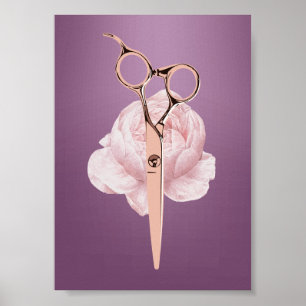 Affiche Coiffeuse Stylo Rose Gold Ciseau Fleur violet Salo