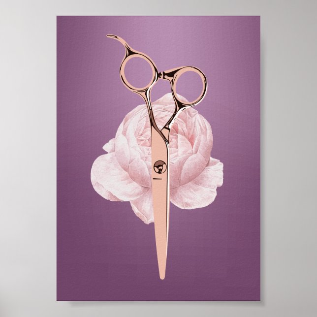 Affiche Coiffeuse Stylo Rose Gold Ciseau Fleur violet Salo (Devant)