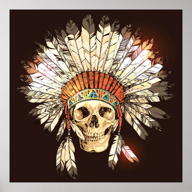 Affiche Coiffure Amérindienne Tirée À La Main Avec H (Devant)