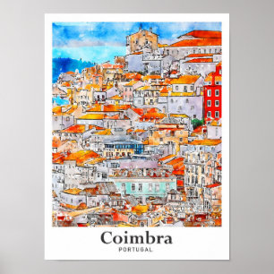 Affiche Coimbra Portugal Voyage Aquarelle main tirée