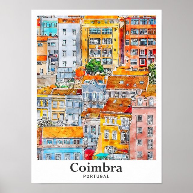 Affiche Coimbra Portugal Voyage Aquarelle main tirée (Devant)