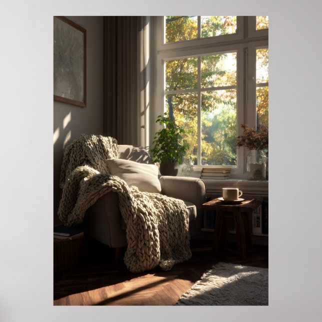 Affiche Coin Automnal avec Fauteuil Beige (Devant)