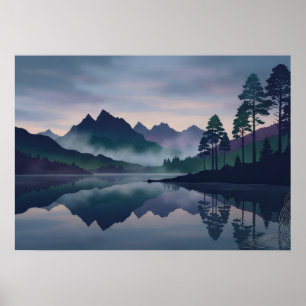 Affiche Coin celtique Misty Mountain Lake Art écossais