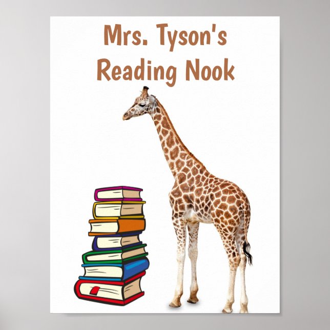 Affiche Coin de lecture avec girafe modifiable avec une pi (Devant)