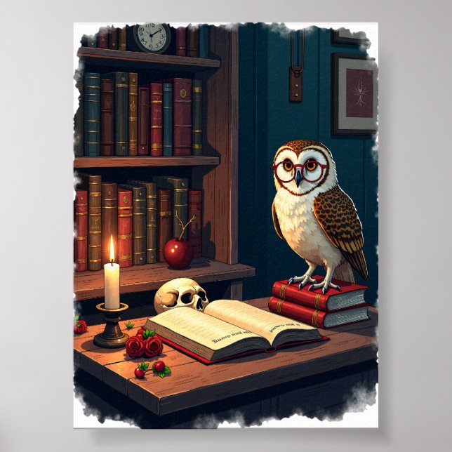 Affiche Coin de lecture Dark Academia Hibou Lunettes Vinta (Devant)